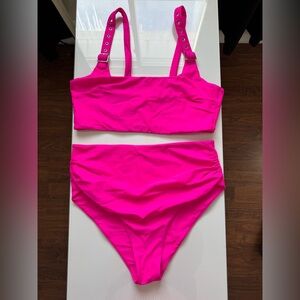 XL Zaful Hot Pink With Metal Details Bikini Set